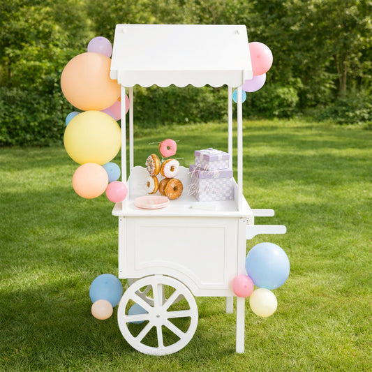Ilyapa Candy Cart for Party with Wheels for Events - 5'6 Ft Tall, 2'11 Ft Long Wooden Dessert Cart for Candy Display, Treats, and Ice Cream for Events