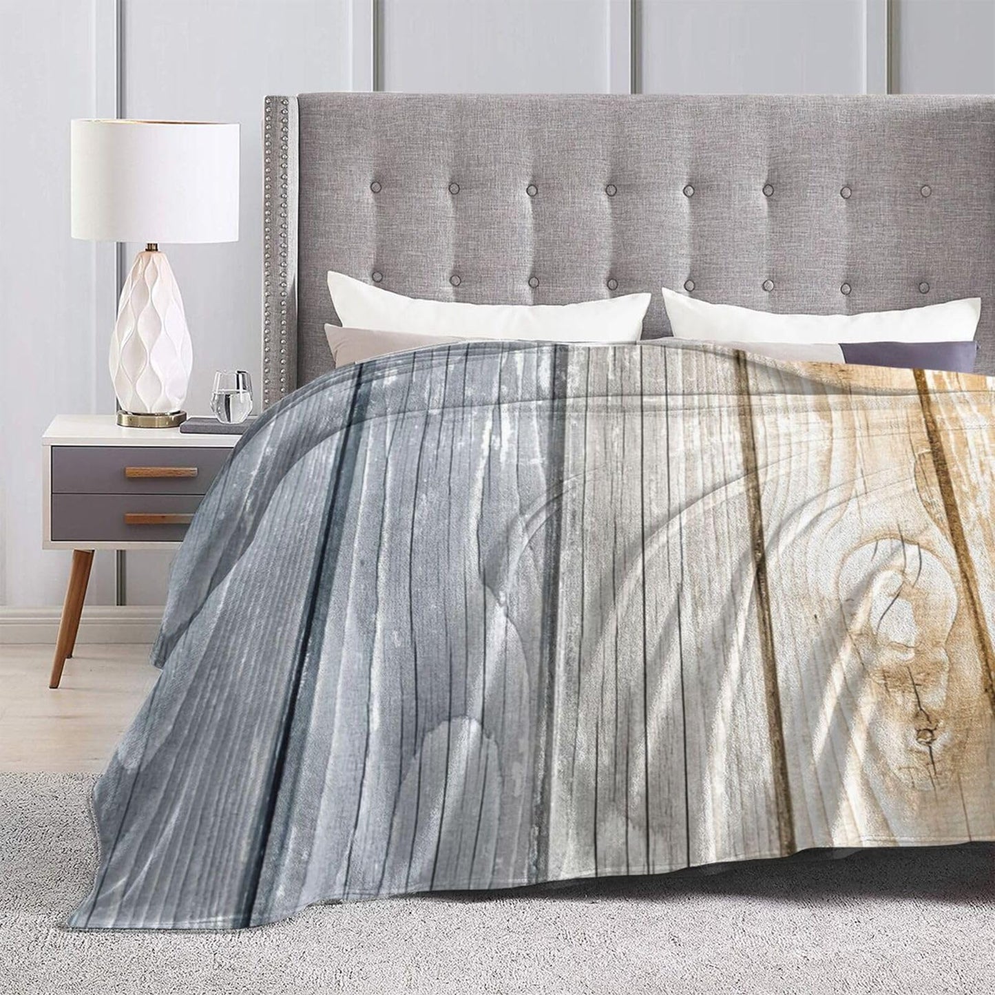 Planks Grunge Vintage Wooden Board (7) Reversible Flannel Throw Blanket - Ultra Soft Lightweight Blanket for Bed, Couch, Travel 40"X30"