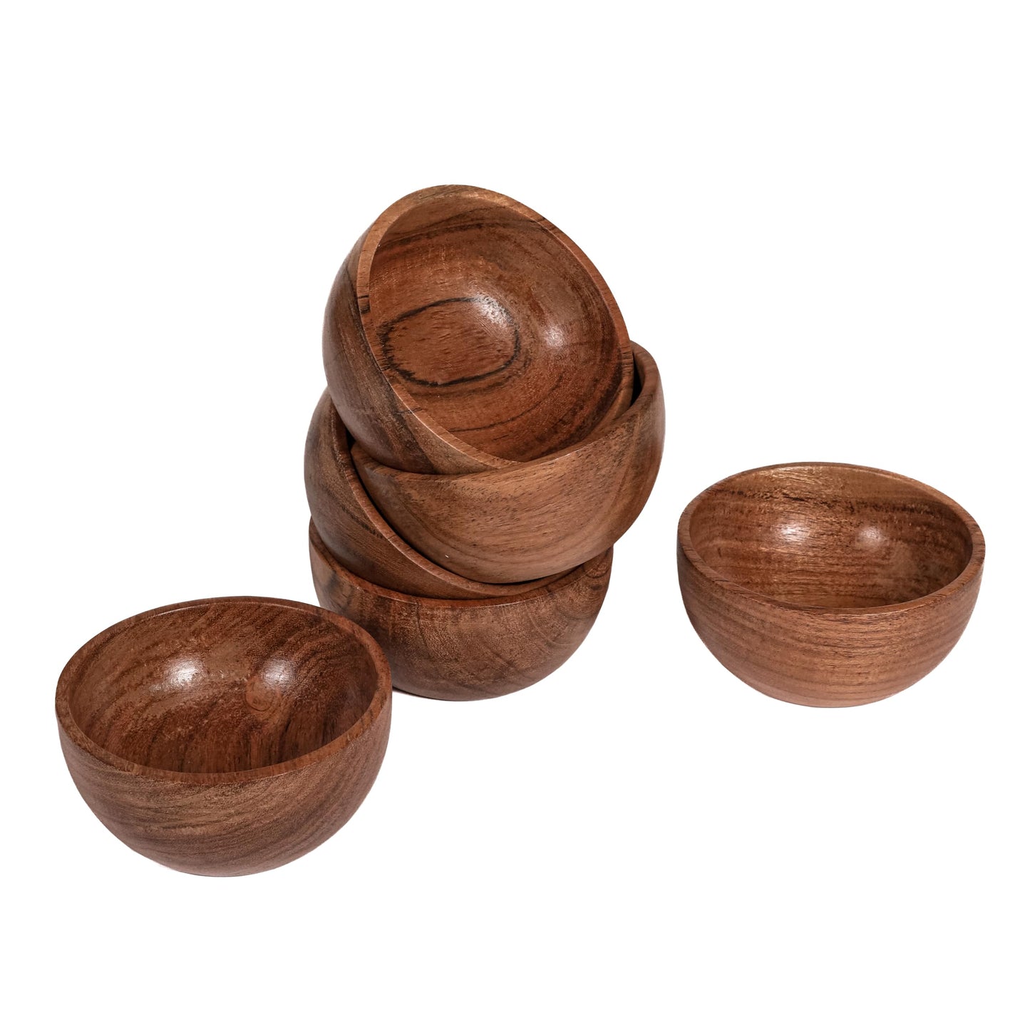 RIANGI Wooden Bowls Set Of 6 Small Acacia Wood Bowl Dessert And Snack Cups 4.2 X 2 Inch 8 Oz Capacity Rustic Mini Wooden Bowl For Dips Condiments Ice Cream Nuts