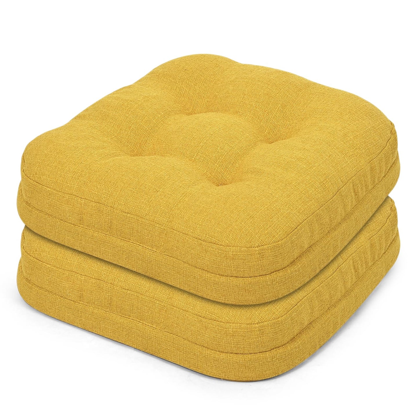 baibu Set of 2 Dining Chair Cushions, Dual-Layer Patent Design Memory Foam Kitchen Chair Cushions, Non-Slip Seat Pads with Ties, 16.5 x 16.5 x 3.5in, 2 Pack, Yellow
