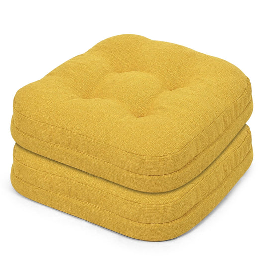 baibu Set of 2 Dining Chair Cushions, Dual-Layer Patent Design Memory Foam Kitchen Chair Cushions, Non-Slip Seat Pads with Ties, 16.5 x 16.5 x 3.5in, 2 Pack, Yellow