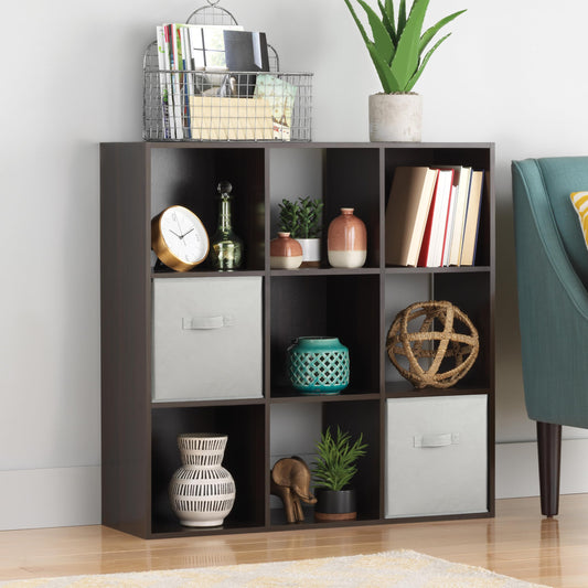 Whitmor 9 Cube Storage Organizer, 3 Tier Stackable MDF Wood Bookcase, Open Storage Display Bookshelf, Storage Cabinet for Living Room, Bedroom, Home, Office, 35.5" L x 11.7" W x 35.5" H, Espresso