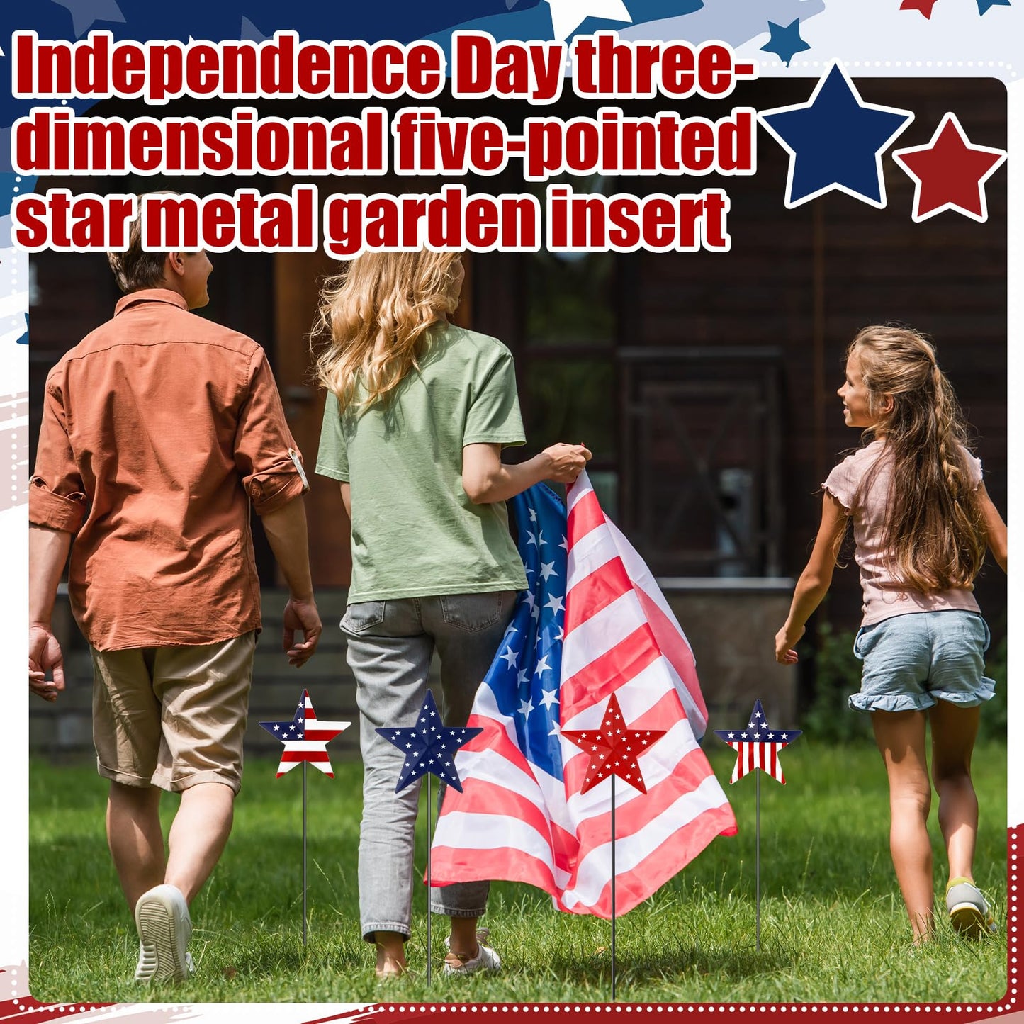 Pickmesh 6 Pcs 12" H 4th of July Outdoor Decor Patriotic Metal Yard Sign Star Red White Blue Garden Stake USA Flag American Yard Sign for Memorial Day Independence Day Decoration
