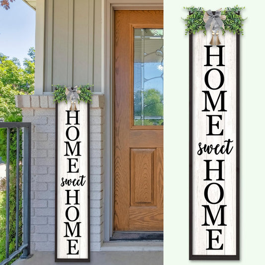 TQianJiang Home Sweet Home Front Porch Outdoor Sign, 45"X9" Wooden Welcome Sign for Front Door Wreath Tall Vertical Hanging For Standing Porch Signs, Outside Decor Garden Patio Farmhouse Signs (Black)