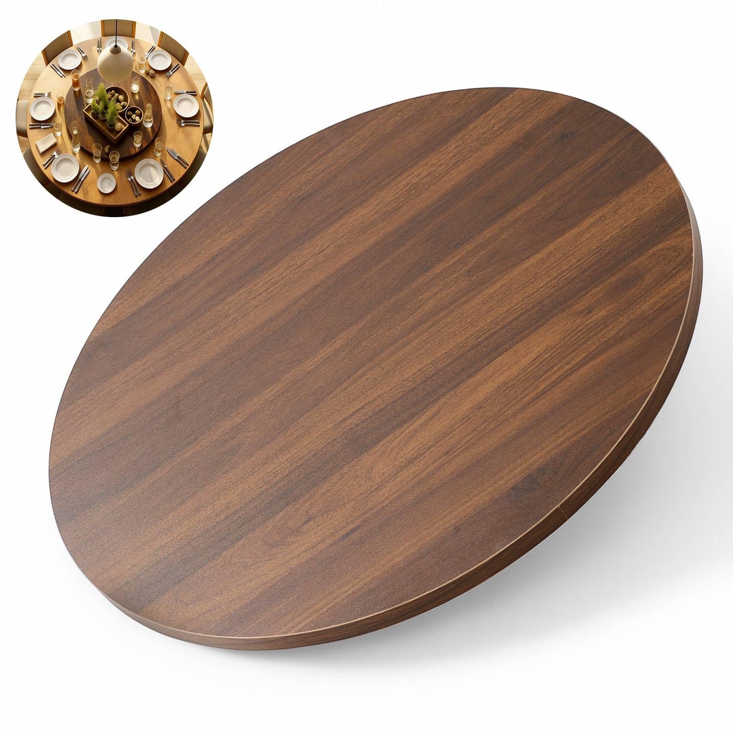 Briwooody 24" Black Walnut Wood Lazy Susan for Table Top, Large Turntable Rotating Serving Tray for Counter Top Solid Wooden Round Lazy Susan Organizer for Kitchen Spinning Food Server Centerpieces