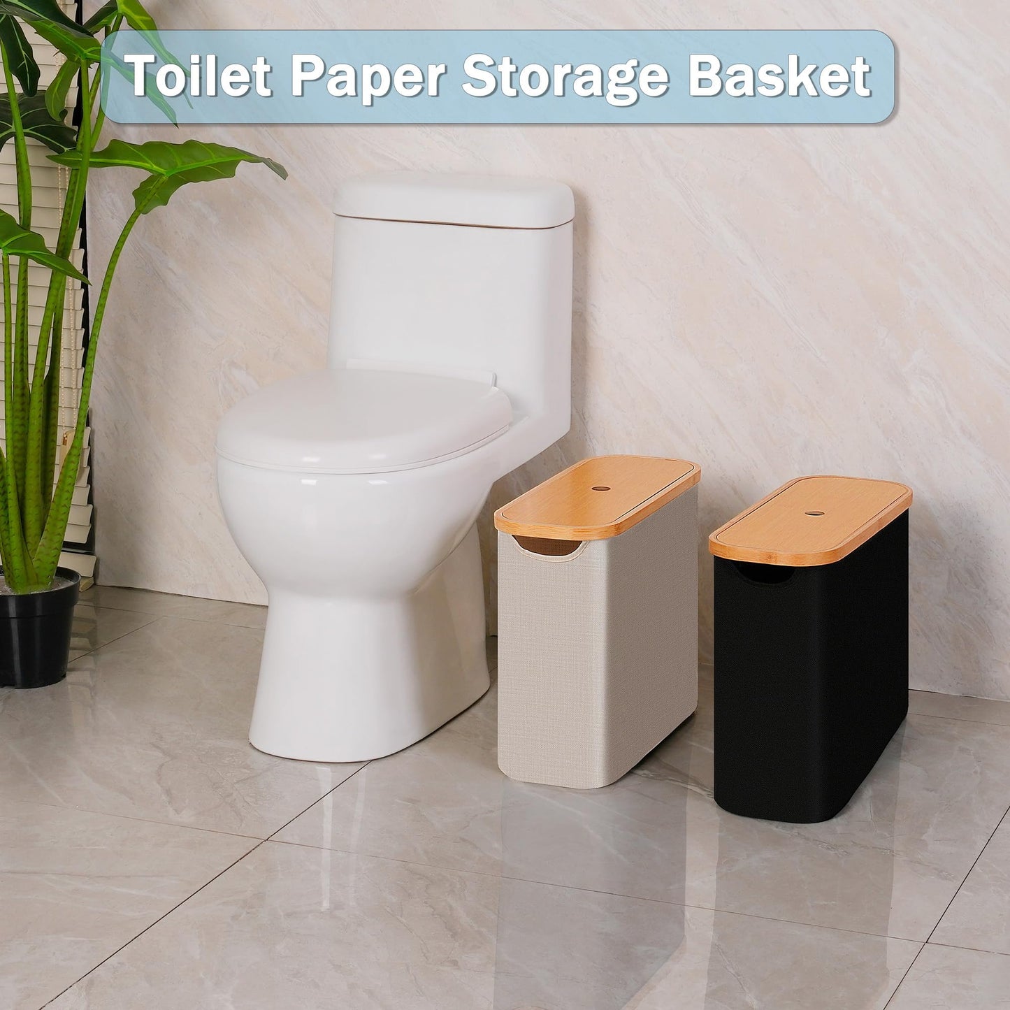 efluky Toilet Paper Basket with Lid, Toilet Paper Organizer for Bathroom, Free Standing Toilet Paper Holder with Storage, Brownbeige