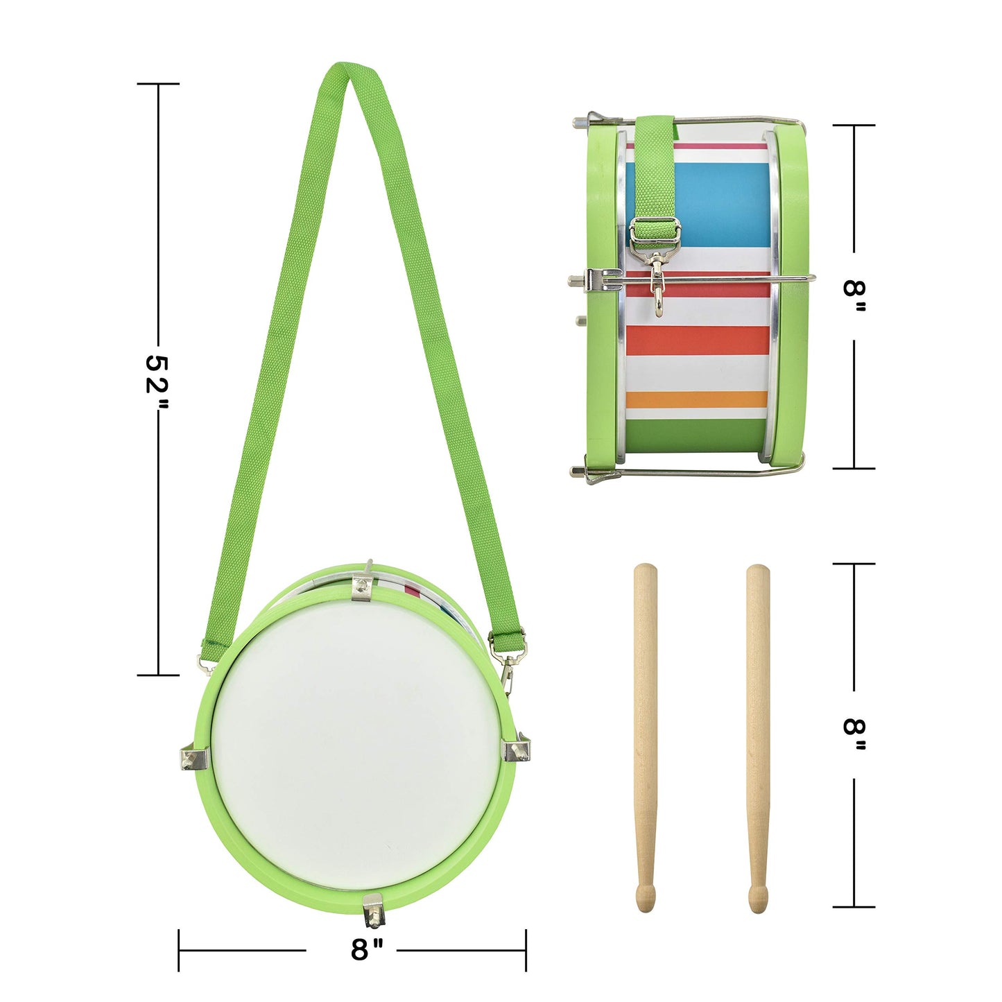 MUSICUBE Kids Drum Set 8-Inch Wooden Drum Toys with an Adjustable Strap and 2 Drumsticks Educational Baby Musical Toys Drum Sensory Musical Instrument Toys for Toddler Boys & Girls Gift Packing