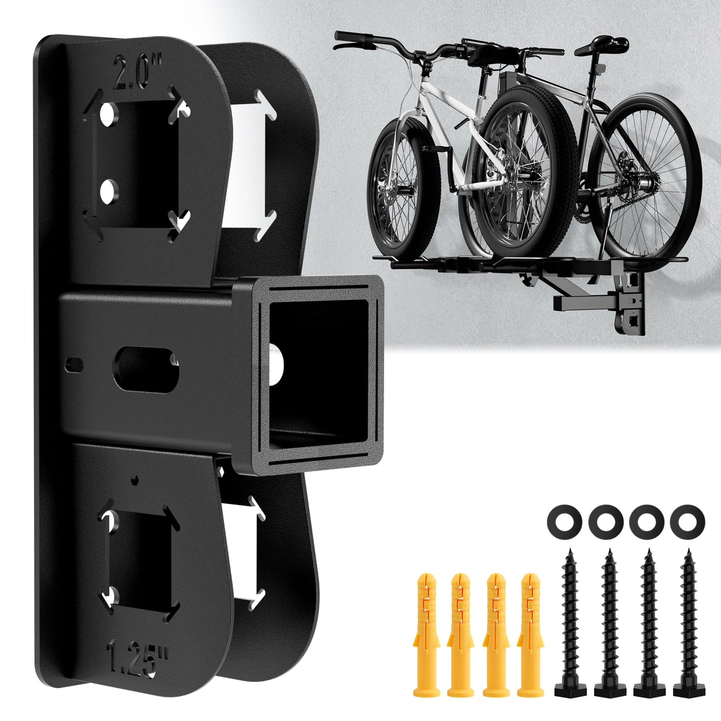 YUEYIN Hitch Wall Mount Receiver, Bike Rack Organiser, Maximum Load 300LBS, Garage Wall Mount Organiser for Bike Rack, Cargo Rack, Trailer Hitch, Snowboard Rack (2“ Receiver)