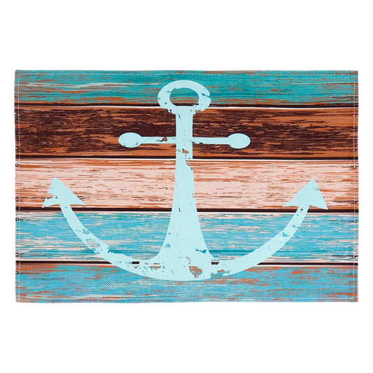 BUNCHBRAVO Nautical Placemats Set of 6 – Ship Anchor Print, Rustic Wooden Style, Kitchen Dining Table Mats for Beach Homes, Farmhouses, Lakehouses