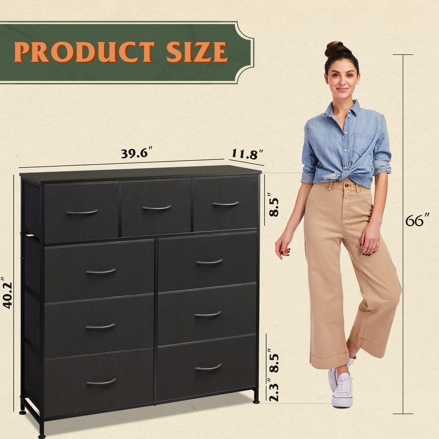 WLIVE 2 Sets 9 Drawer Dresser, Dresser for Bedroom, Closet, Hallway, Storage Organizer Unit, Dressers & Chests of Drawers with Fabric Bins