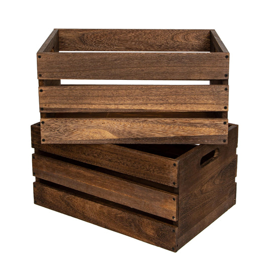 WDECORHOMT 20" L Oversize Wooden Crates For Storage, Wood Milk Crates Of Farmhouse Vintage Brown ,Vinyl Record Storage Crates,Extra Large Size Rustic Decration Wood Storage Crates (Vintage Brown)