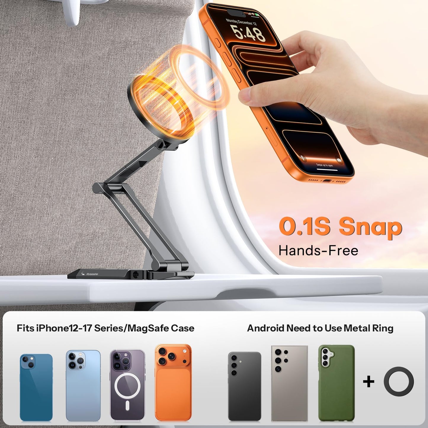 OMOTON TP06 [Equipped Lanyard] for MagSafe Tripod Hook with Magnet Back & Arca-Swiss Base, 360° Rotating with 1/4" Screw, Magnetic Phone Tripod for iPhone 17/16 Pro Max Air Fits Vlog, Travel, Gym