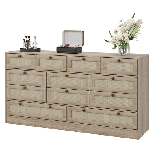 Patikuin 12 Drawer Wood Dressers for Bedroom, Wooden Dressers for Adult Bedroom, Modern TV Stand Dresser for 65 inch TV, 61" Wide Chest of Drawers for Living Room, Closet, Hallway