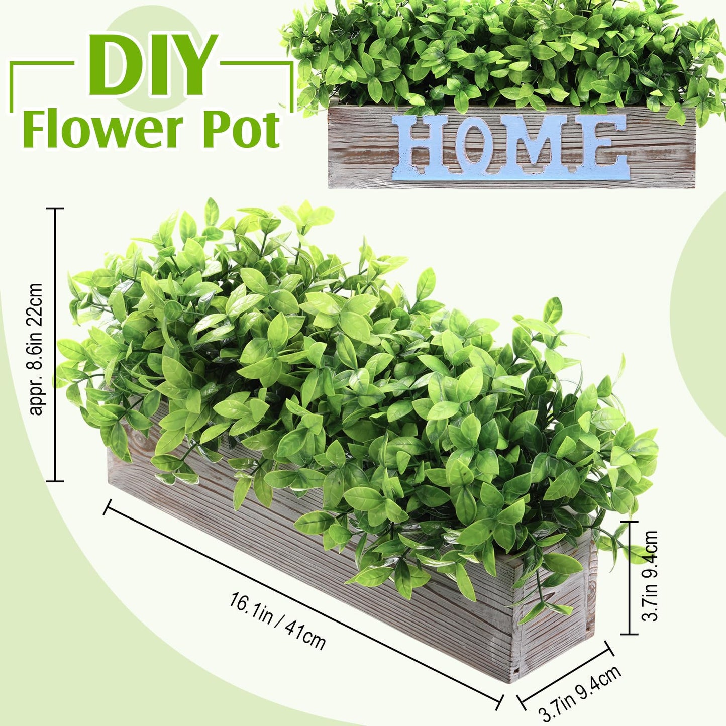 Lyrow 2 Pack Artificial Eucalyptus Plants in Rectangular Rustic Wooden Planter Box Faux Potted Herb Plant Greenery Centerpiece for Cabinet Windowsill Table Shelf Wedding Farmhouse Decor (White,16 '')