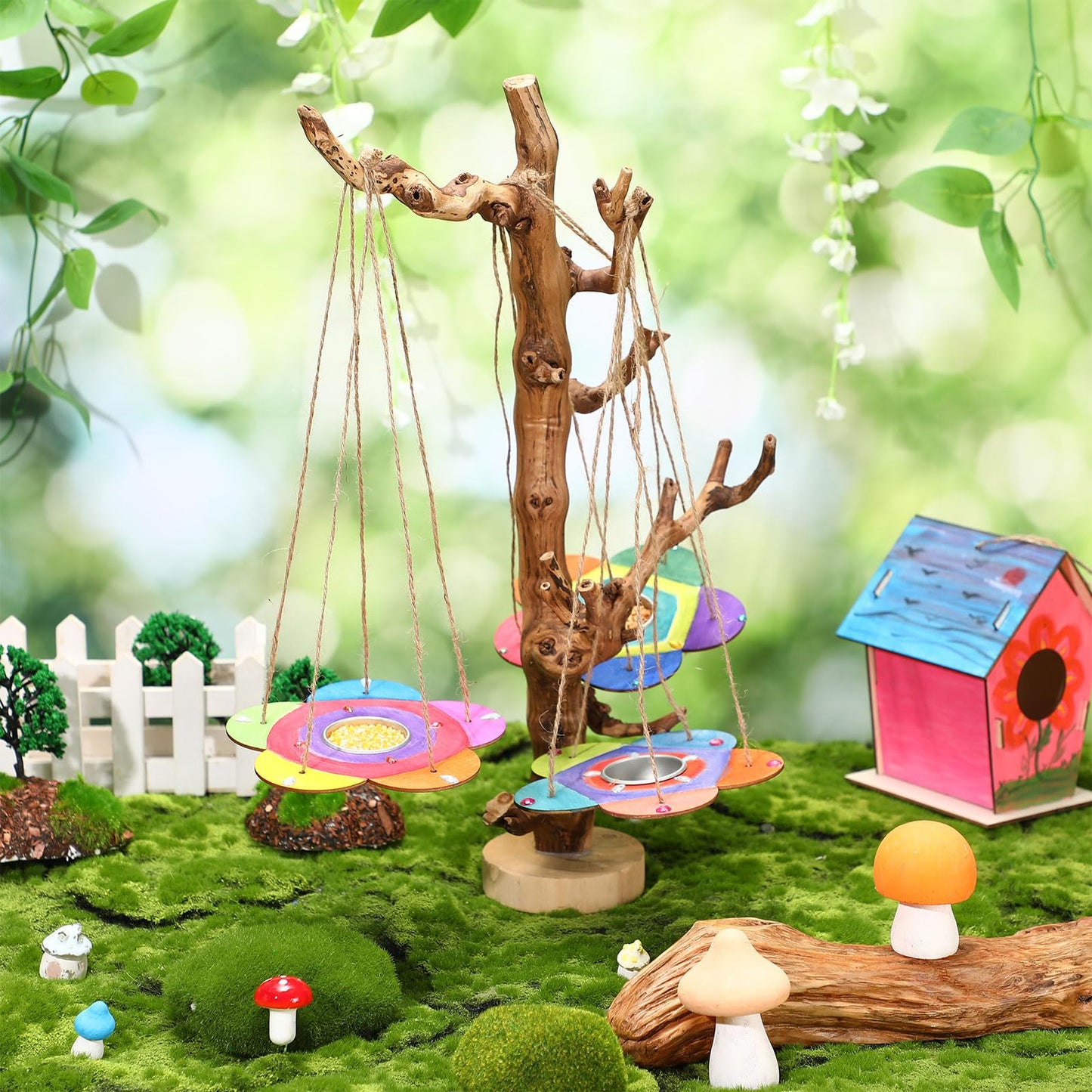 DoubleFill 48 Pcs Bird Feeder Craft Kits for Ages 3-8 Arts and Crafts DIY Wooden Painting Kits Outdoor Toys Party Favor Gifts