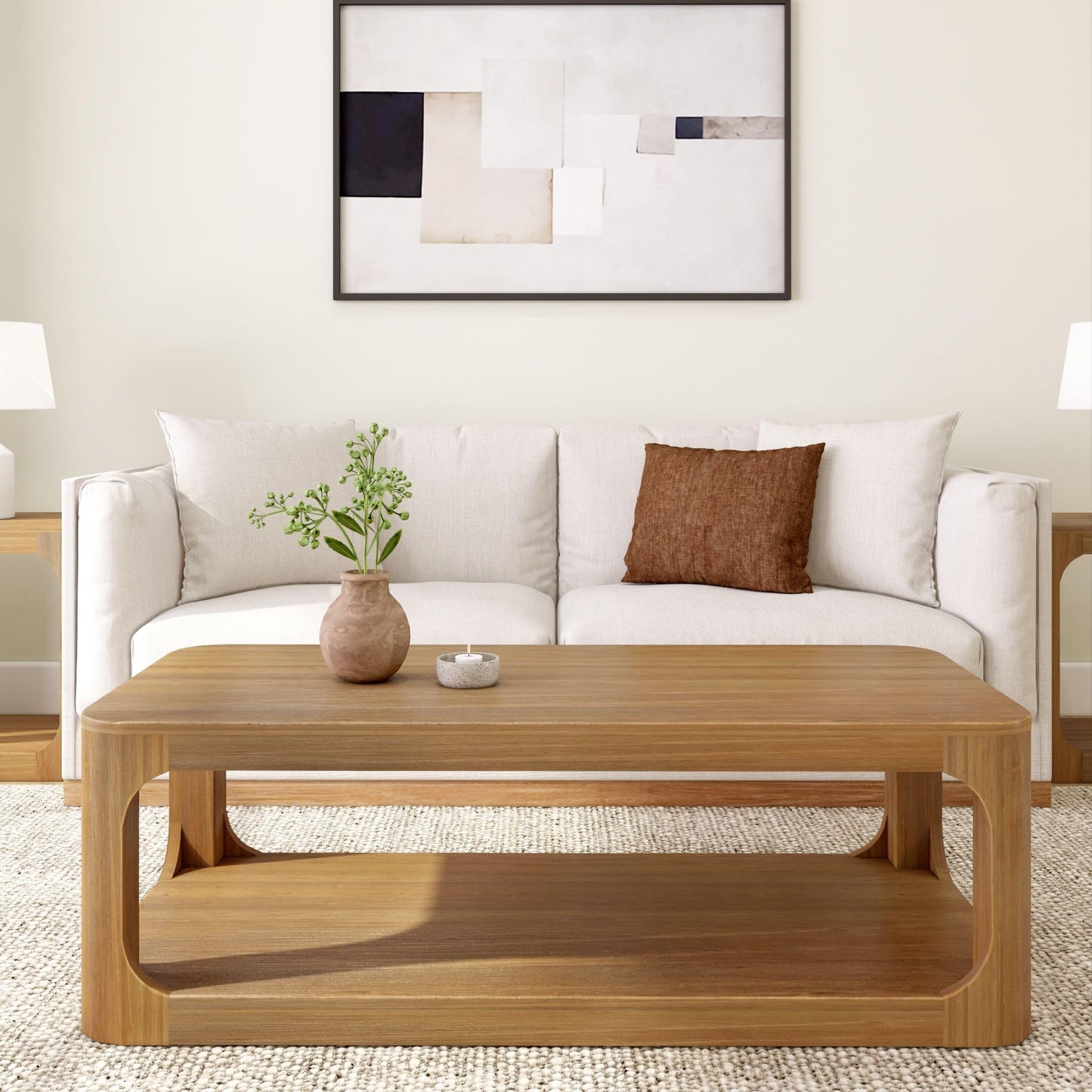 Plank+Beam Forma Coffee Table, 54 Inch Modern Coffee Table with Shelf, Contemporary Center Table with Storage Space, Rectangle Tea Table with Storage, Pecan