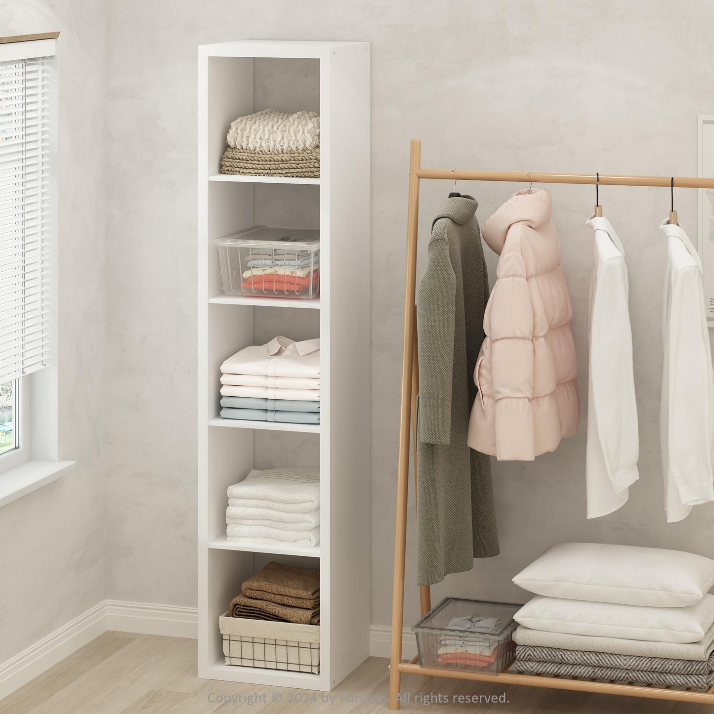 Furinno Cubic Closet Organizers and Storage, 5-Cube Closet Organizer, Open Shelf Closet Storage, Extra Thick Frame for Wardrobe, Bedroom, Living Room, White