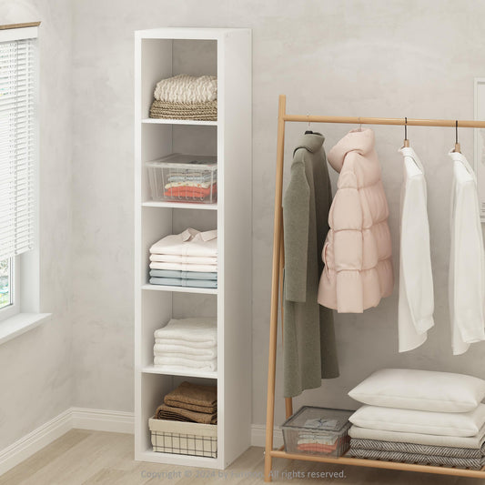 Furinno Cubic Closet Organizers and Storage, 5-Cube Closet Organizer, Open Shelf Closet Storage, Extra Thick Frame for Wardrobe, Bedroom, Living Room, White