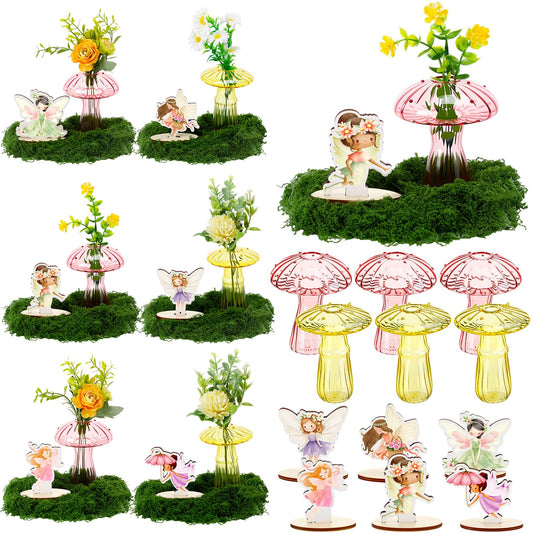 Acellegic 13 Pcs Fairy Party Decoration Woodland Fairy Table Centerpiece with Mushroom Vase Artificial Green Moss for Forest Party Decor Flower First Birthday Wedding Forest Baby Shower