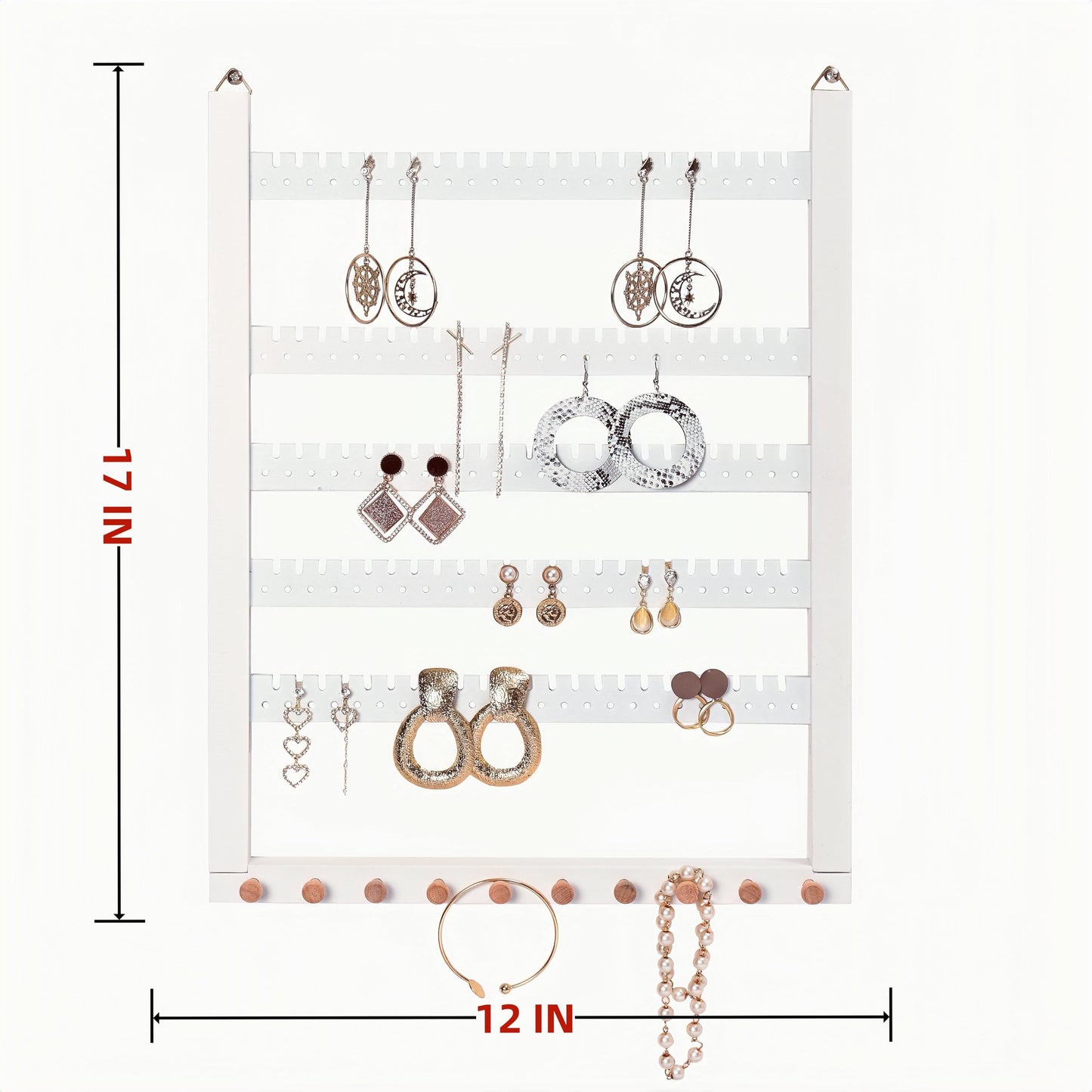Wall Mounted Earring Organizer, Earring Holder Organizer Wall,Solid Wood Earring Hanging Jewelry Organizer and Storage, Wooden Necklace Holder, Earring Display for Studs, Dangling, Bracelet and Rings