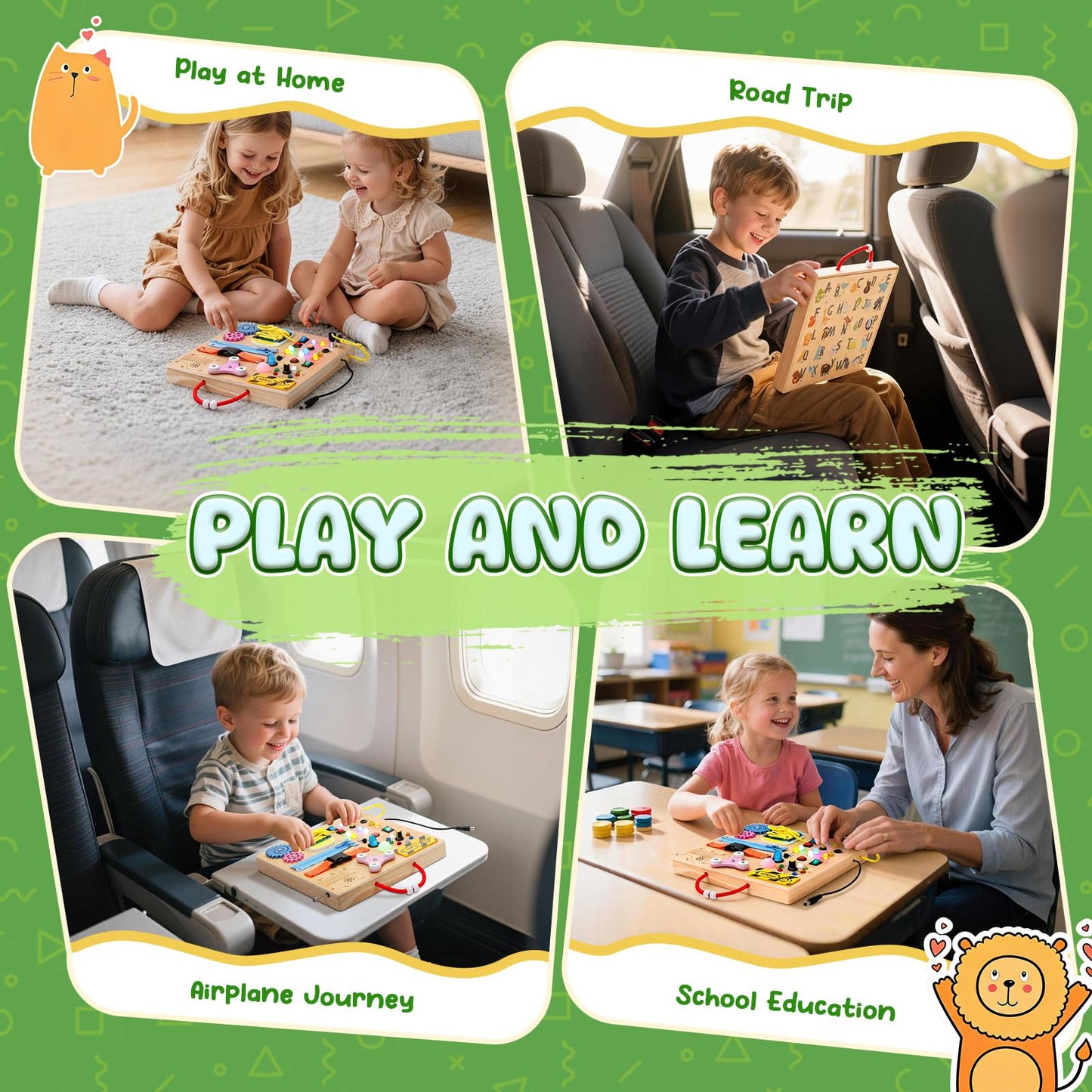 MoKo Montessori Busy Board Toys for 3+ Years Old Wooden Sensory Toys Board with LED Light Up Switch, Locks, Zippers, Music Boxes Learning Educational Fidget Toy for Toddlers Boys & Girls