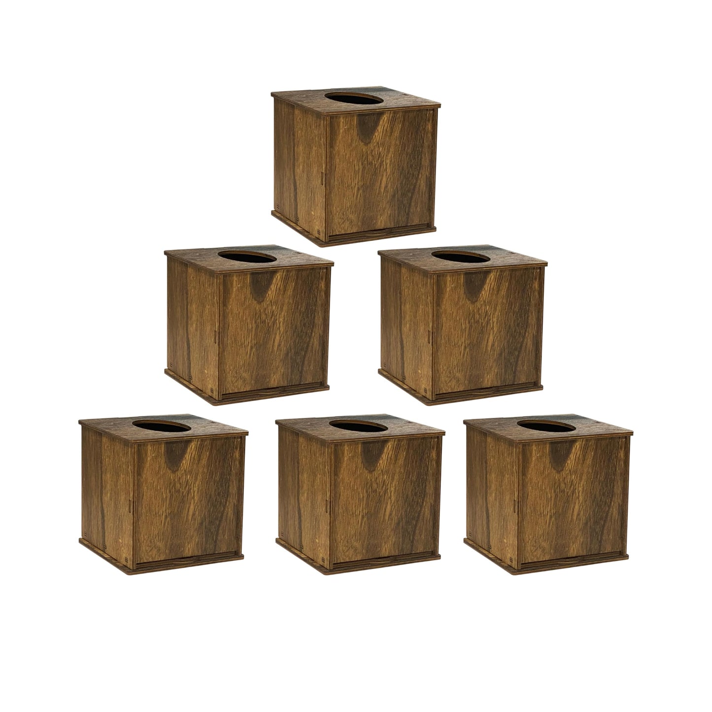 6 Pack Square Tissue Box Cover (6 x 6 x 6 inches) Rustic Wood Tissue Box Holder with Slidingout Bottom Wooden Tissue Box Cover Cube for Tabletop Stands Bathroom Bedroom Dinner Table
