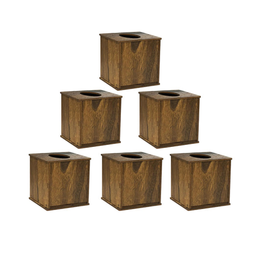 6 Pack Square Tissue Box Cover (6 x 6 x 6 inches) Rustic Wood Tissue Box Holder with Slidingout Bottom Wooden Tissue Box Cover Cube for Tabletop Stands Bathroom Bedroom Dinner Table