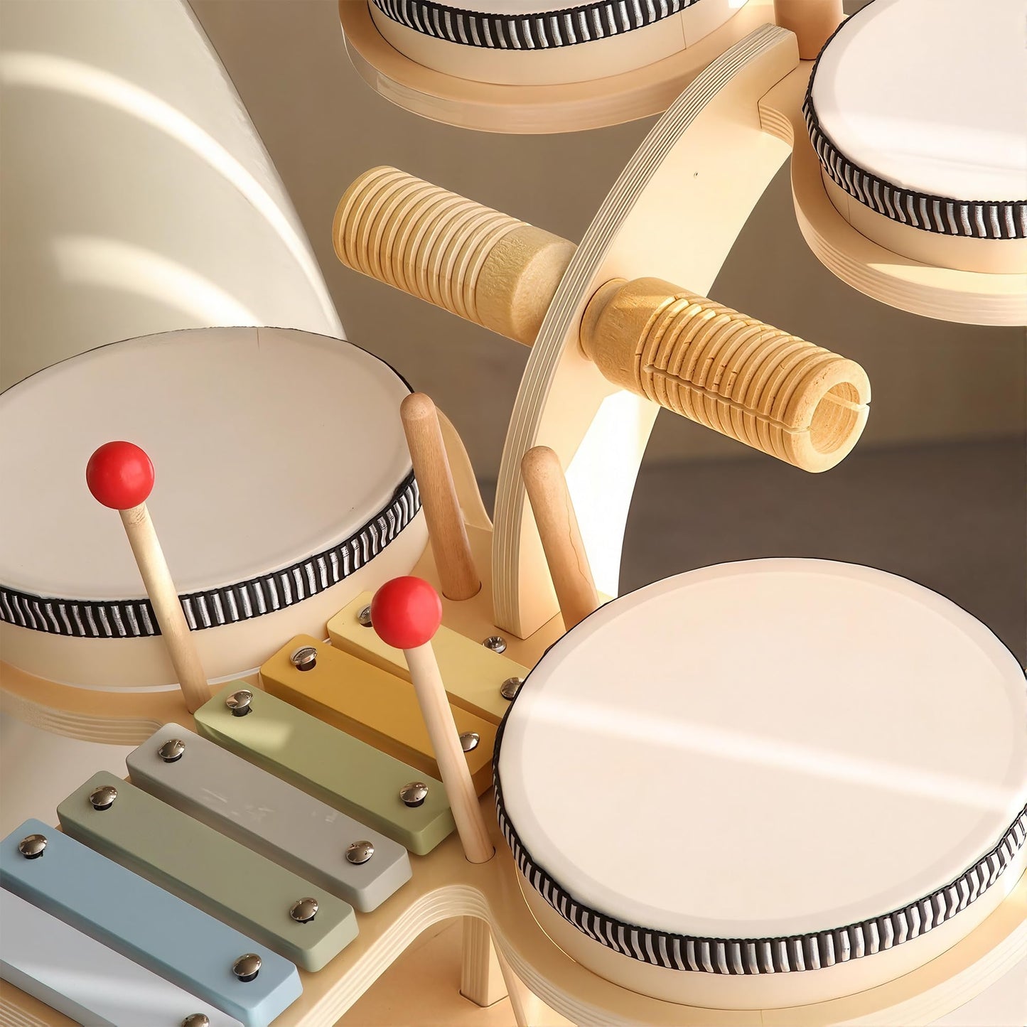 iPlay, iLearn Toddler Wooden Drum Set, Kids Musical Instruments Toy, 8 in 1 Percussion Drum Kit W/Xylophone Cymbal, Baby Montessori Learning Birthday Gifts for 18 Month, 2 3 4 5 6 Year Old Boy Girl