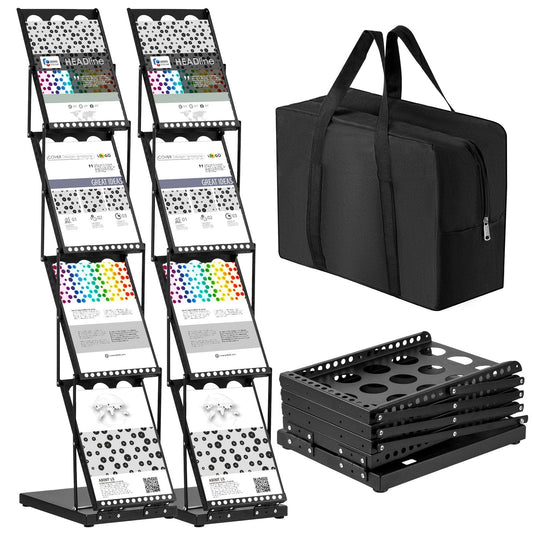 Tatuo 2 Pieces Foldable Magazine Rack Metal Catalog Literature Rack Portable 4 Pockets with Carrying Bag Brochure Stand Literature Display Holder Stand for Exhibition Trade Show