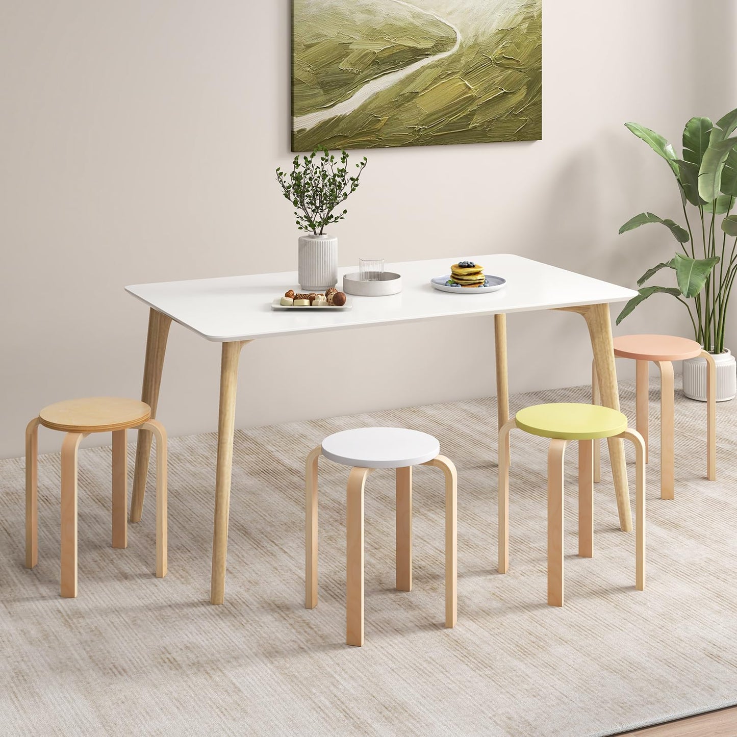 Giantex Bentwood Stackable Stools Set of 4, 18" Round Stacking Backless Nesting Stools, School Chairs, Flexible Seating for Classroom Elementary, Students, Adults, Kitchen, Dining Room