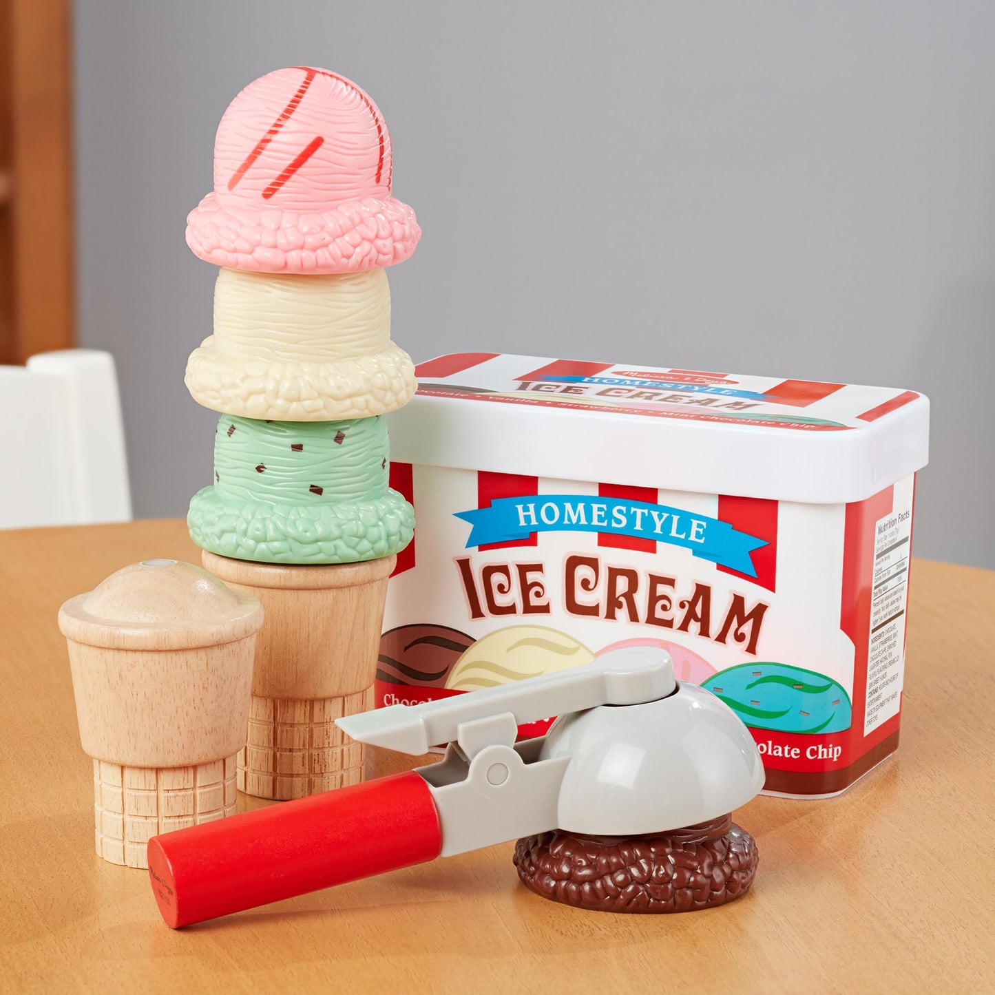 Melissa & Doug Scoop and Stack Ice Cream Playset, Magnetic Wooden Toys & Pretend Play Kitchen Accessories, Preschool Learning Toys for Girls & Boys 3+ - FSC Certified