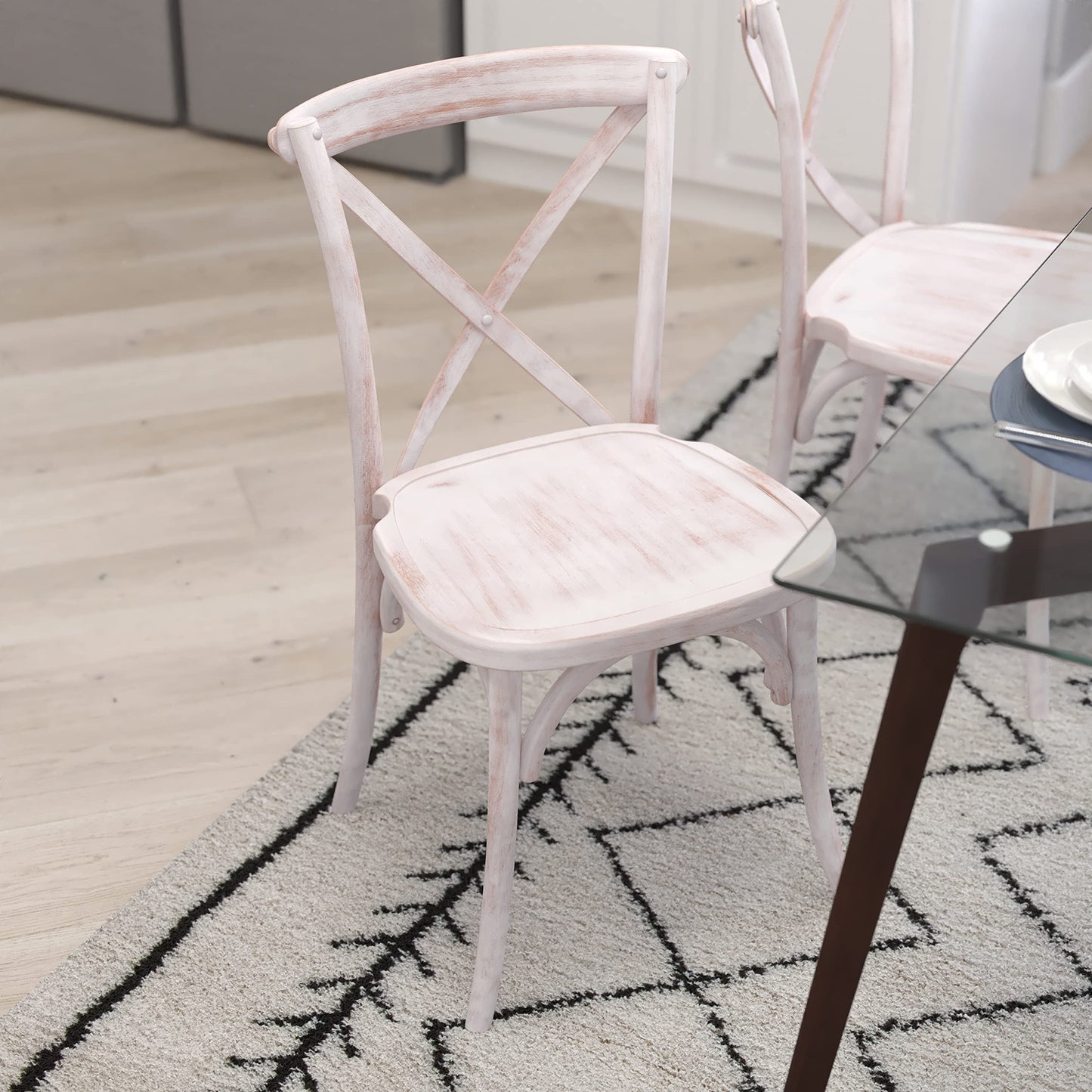 Merrick Lane Bardstown X-Back Bistro Style Wooden Dining Chair for Kitchens and Dining Rooms, High-Back Wood Stackable Kitchen Chair, Lime Wash