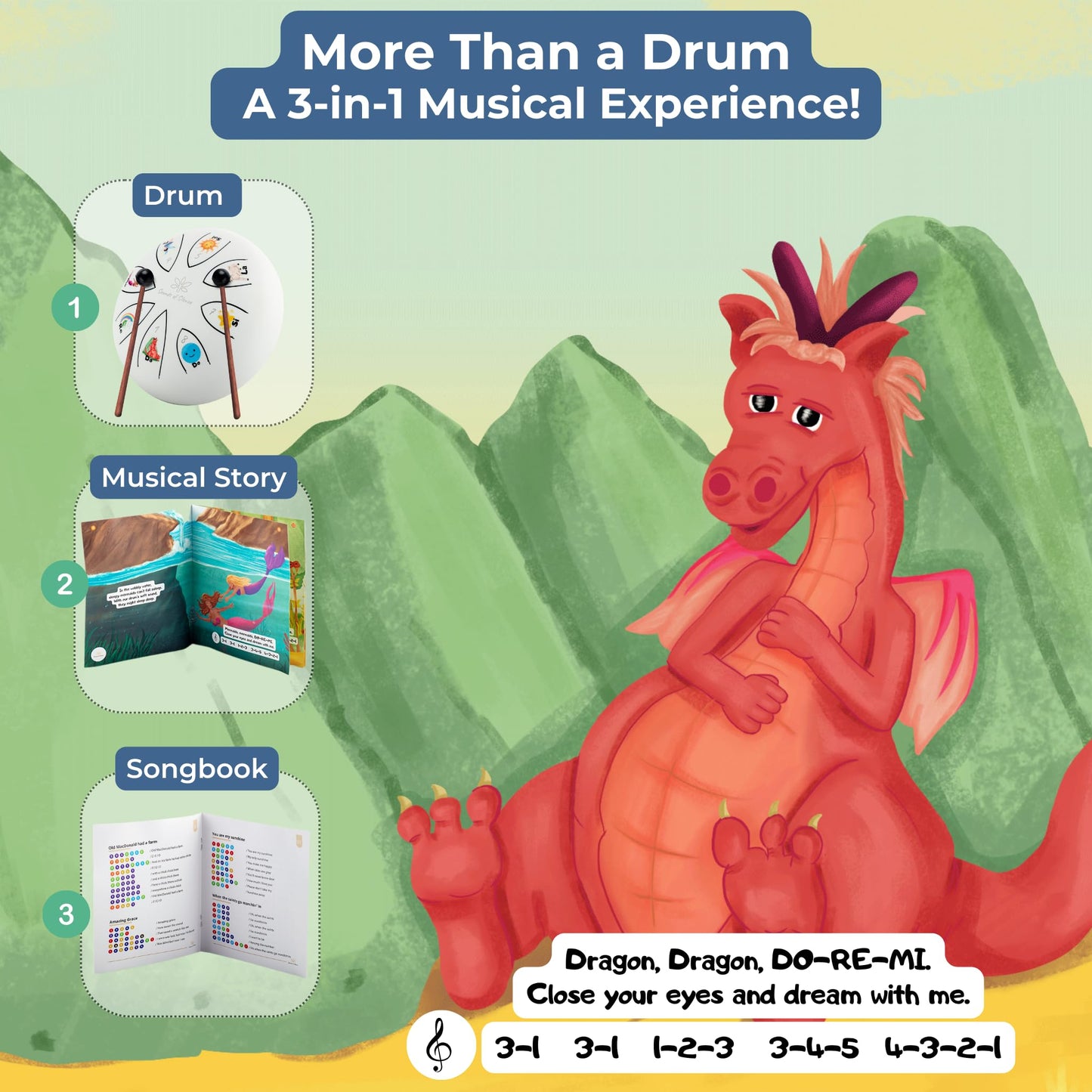 Sounds Of Silence Steel Tongue Drum - Bedtime Story and Drum - Dylan's Dream Drum Musical Gift for Children - Tongue Drum for Kids - Calming Drum, DDD-01