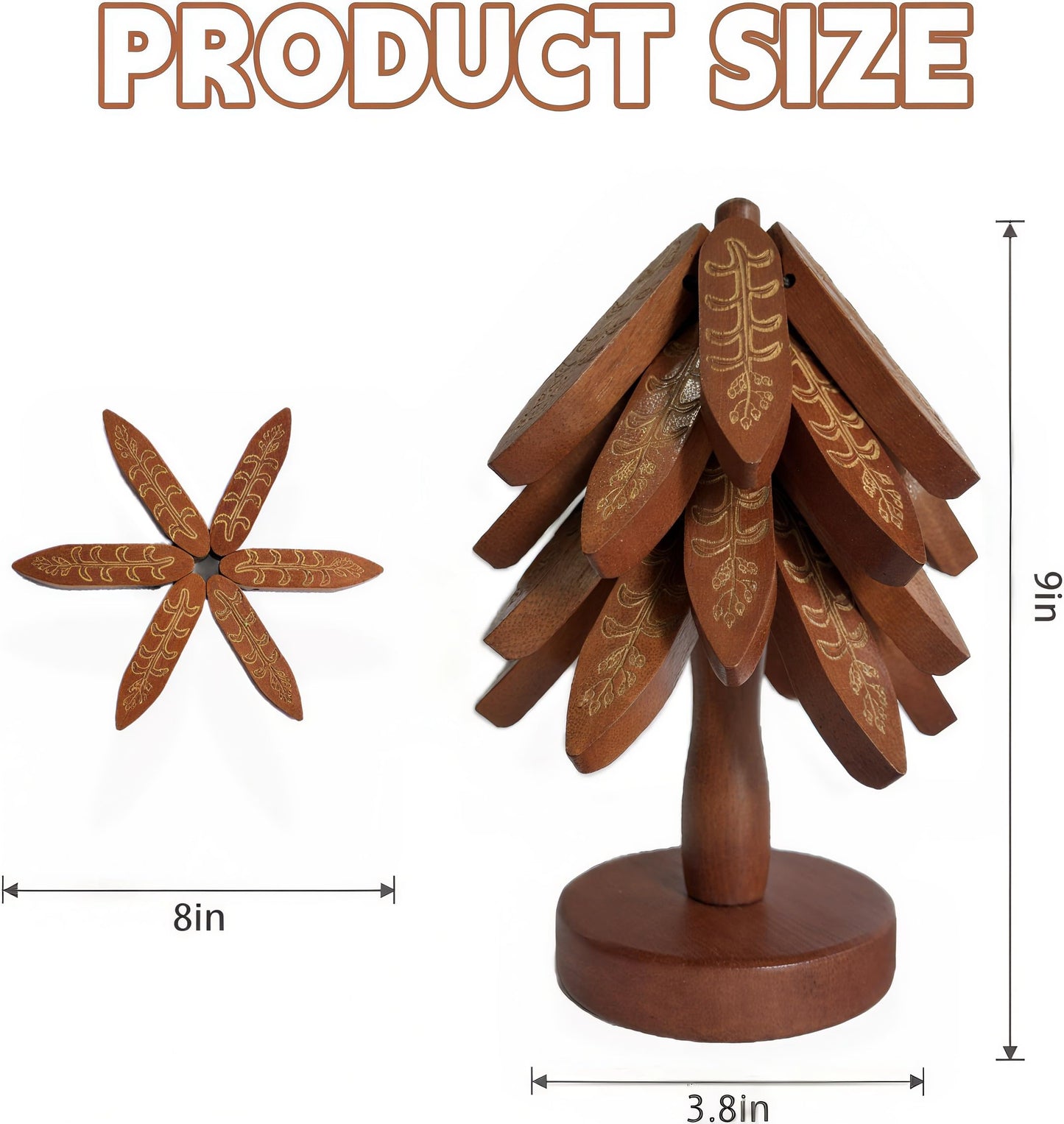 Wooden Trivets for Hot Dishes, Tree Shape Trivet Set, 4 Walnut Wood + 1 Stand stored Like a Christmas Tree,Foldable Kitchen Wooden Trivet,for Hot Dishes、Pot、Bowl、Teapot(Walnut Wood), Non-Slip Design