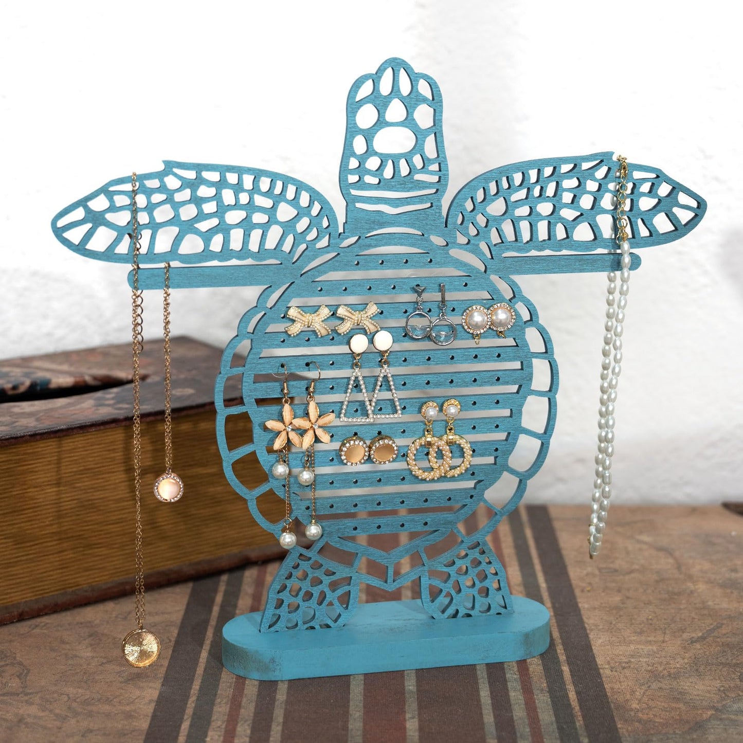 Tnstbiee Turtle Earring Holder Organizer Natural Wood Jewelry Stand for Women and Girls Wall Mount Display for Earrings Necklaces and Accessories 12 * 11 * 0.9in Versatile Design Ideas decoration