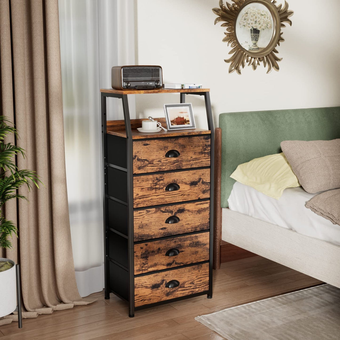 Furnulem Dresser for Bedroom, 5 Drawers Tall Nightstand, Chest of Drawers