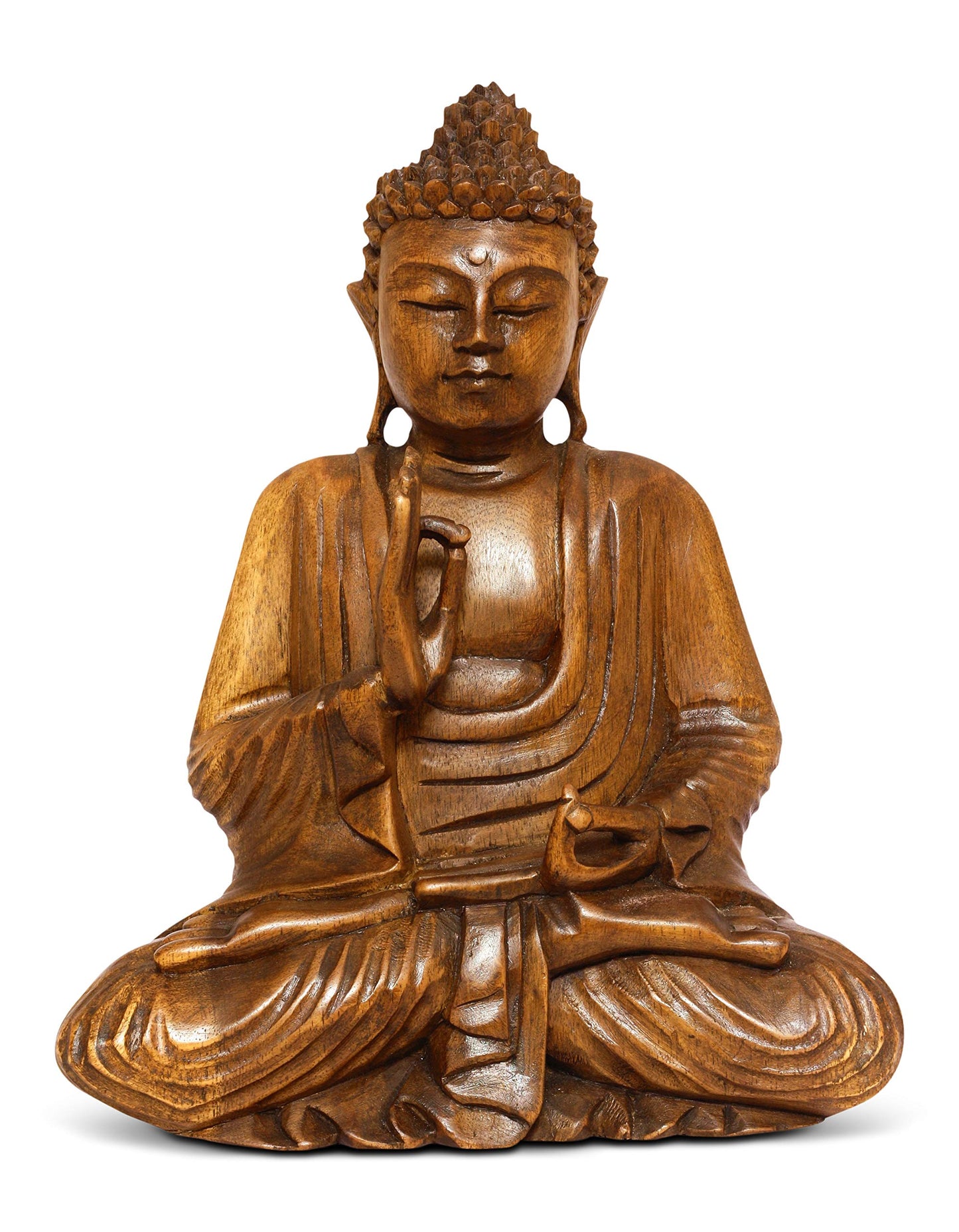 G6 Collection 16" Large Wooden Serene Sitting Buddha Statue Handmade Meditating Sculpture Figurine Decorative Home Decor Accent Handcrafted Art Traditional Modern Oriental Decor (16" Tall)