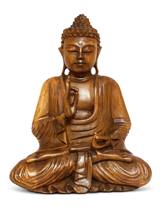 G6 Collection 16" Large Wooden Serene Sitting Buddha Statue Handmade Meditating Sculpture Figurine Decorative Home Decor Accent Handcrafted Art Traditional Modern Oriental Decor (16" Tall)