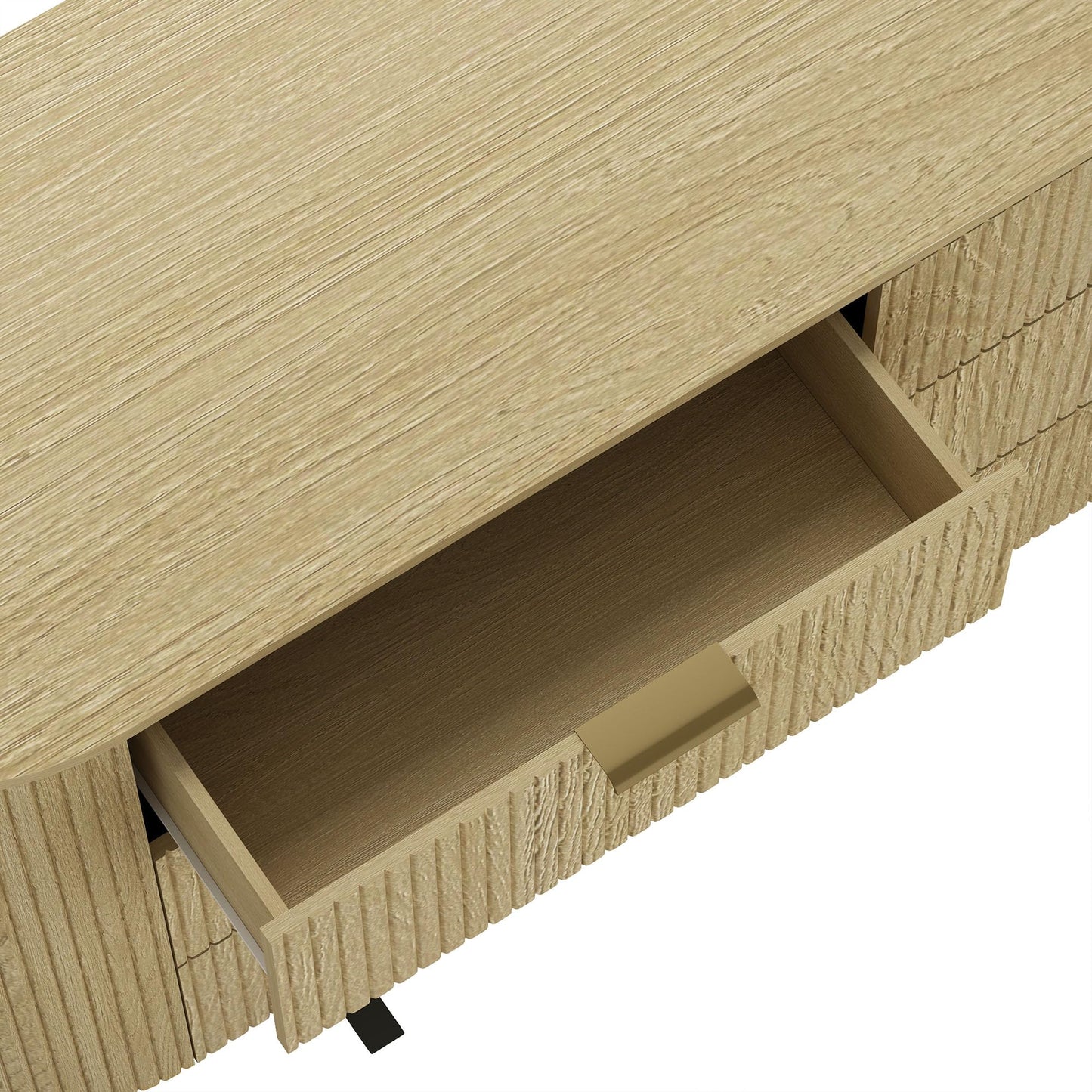 Manhattan Comfort Olivia 71” Wide Modern 6 Drawer Dresser with Wood Grain Finish, Ribbed Texture, Solid Wood Rounded Corners & Metal Handles, Chest of Drawers for Any Room, Natural Oak & Gold