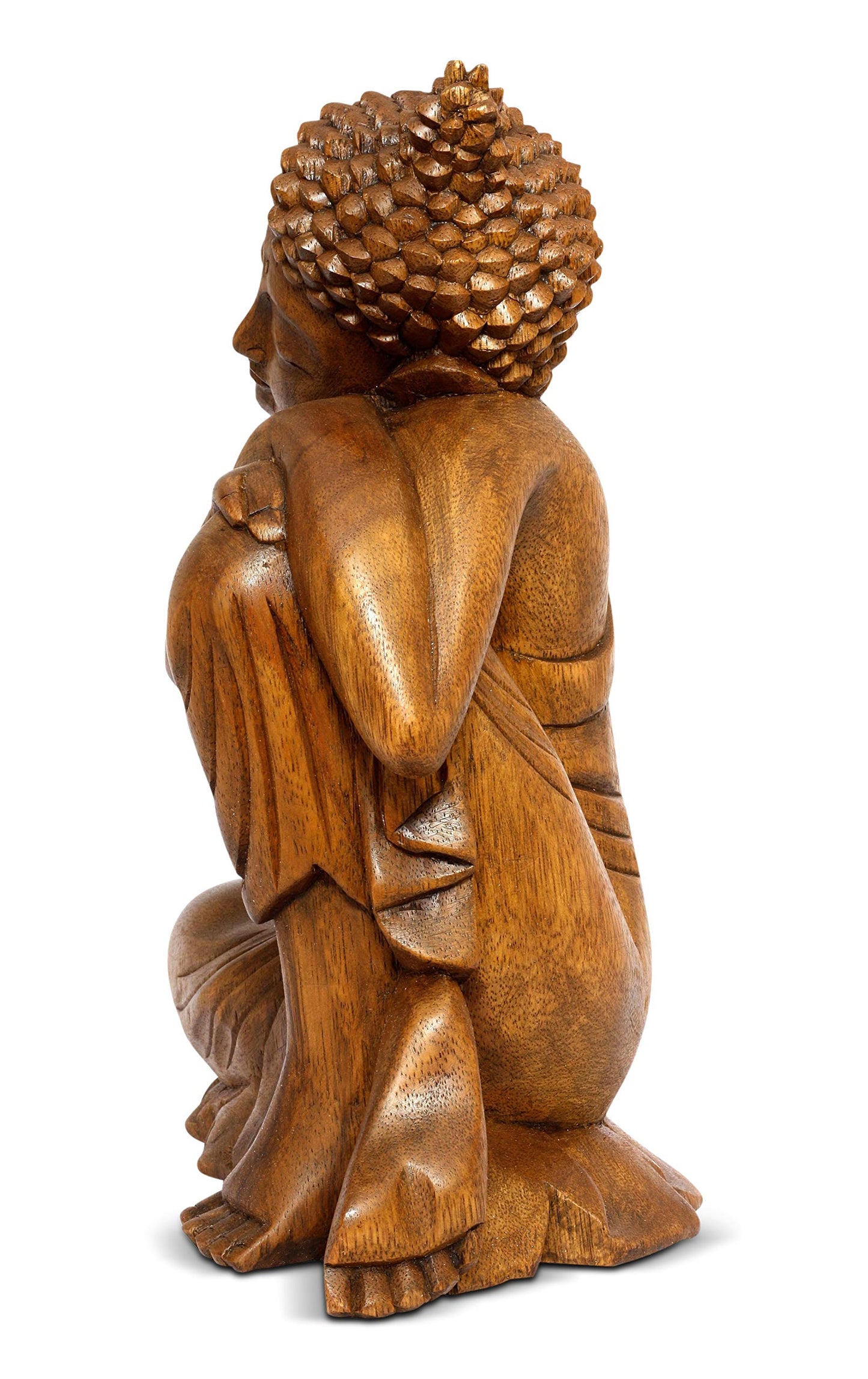 G6 Collection 8" Wooden Serene Sleeping Buddha Statue Hand Carved Sculpture Handmade Figurine Decorative Home Decor Accent Handcrafted Art Traditional Modern Decoration (Small)