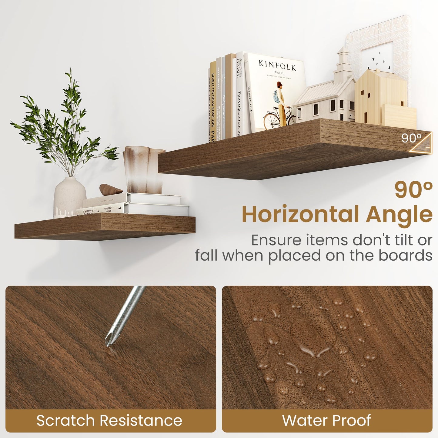72"W x 9.3"D Floating Shelves for Wall, Wall Mounted Bathroom Shelves 1 Pack Deep Floating Shelf for Bedroom Kitchen Living Room, Rustic Wooden Wall Shelf with Invisible Bracket for Books Decor