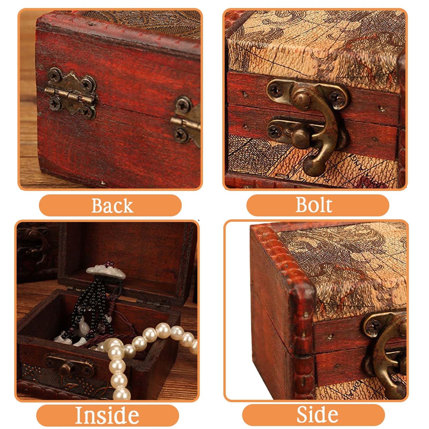 GemJelry Wooden Jewelry Box, Classical Wood Jewlery Box Jewelery Storage Box Case Holder Jewellery Chest Mom Gifts Antique Trinket Organizer Treasure Box for Women Girls Ring Necklace Earring