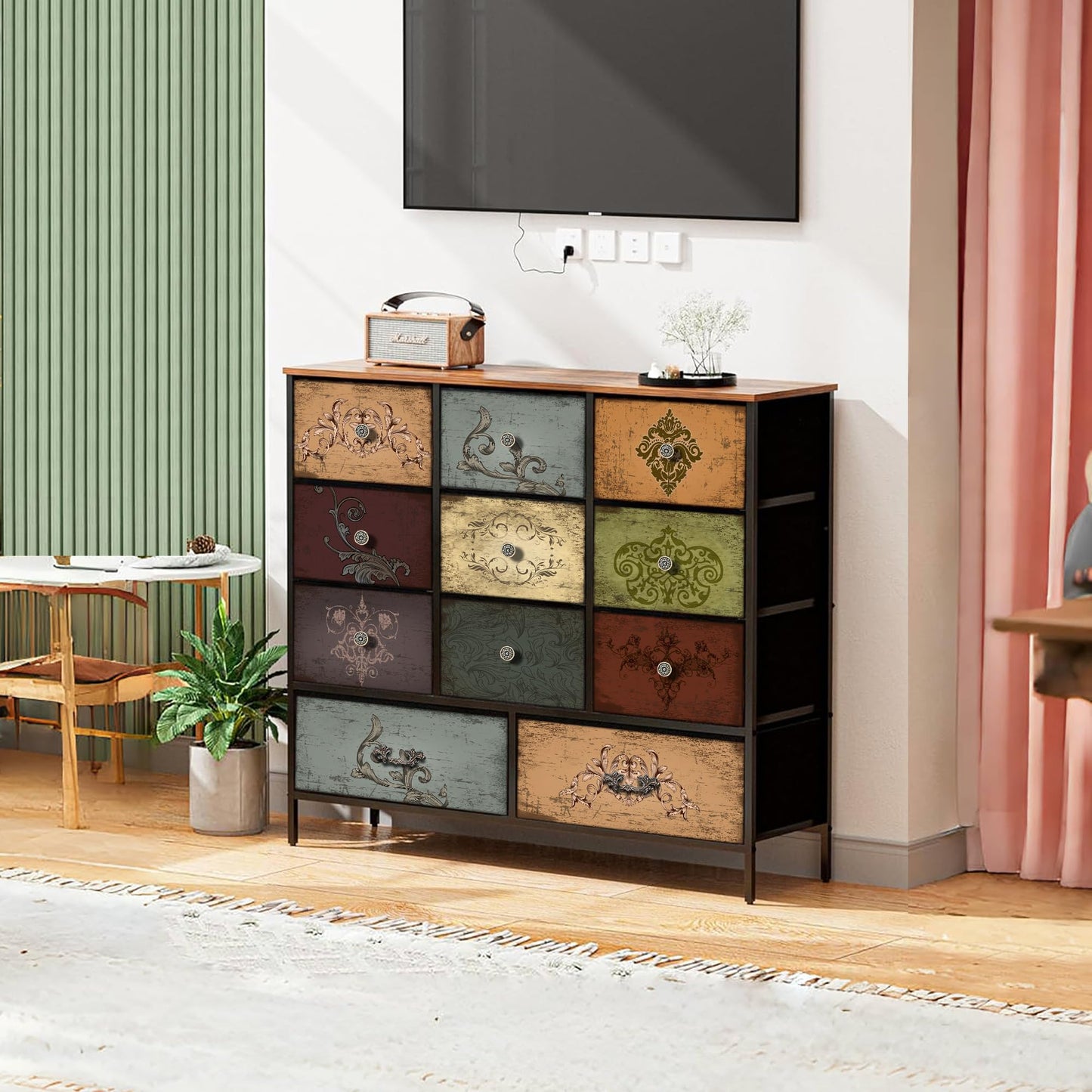 VASICAR Dresser for Bedroom with 11 Deep Fabric Drawers, Tall Chests of Drawers, Cube Storage Organizer for Closet, Nursery, Kid's Bedroom, Dorm