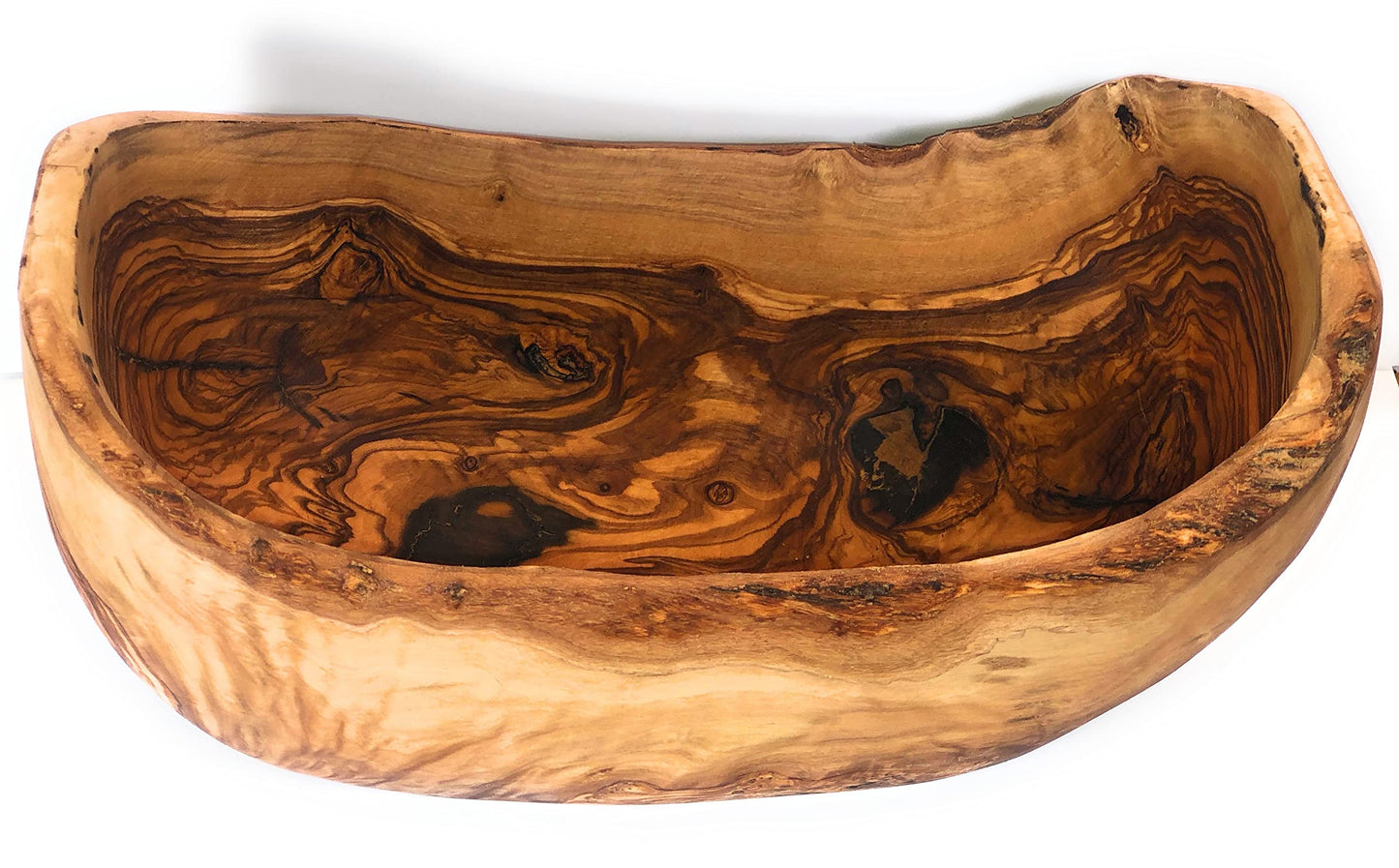 ORCHARD HARDWOODS 12" Rustic Oval Artisan Olive Wood Dough Bowl Bread Basket Boat Shaped - Live bark edge. Farmhouse Decor for Fruit, Salads, Snacks, Popcorn. In Lg 10" or XL 12". (XL 12x6-7x4)