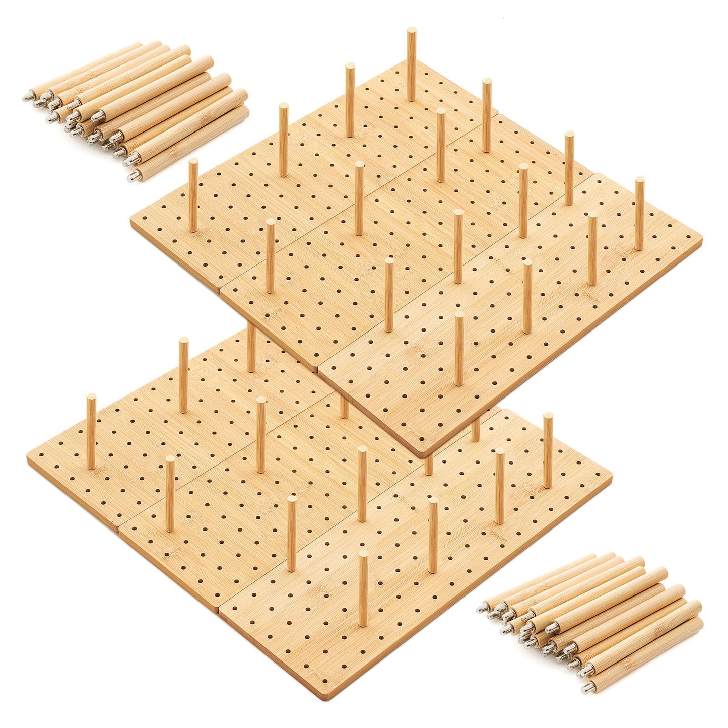 Kigley 6 Pcs Wood Pegboard Drawer Organizer with 48 Pegs Wooden Peg Board System Peg Drawer Organizers for Kitchen Dishes Plate Pegboard Food Containers(Wood Color,17x5.91,Bamboo)