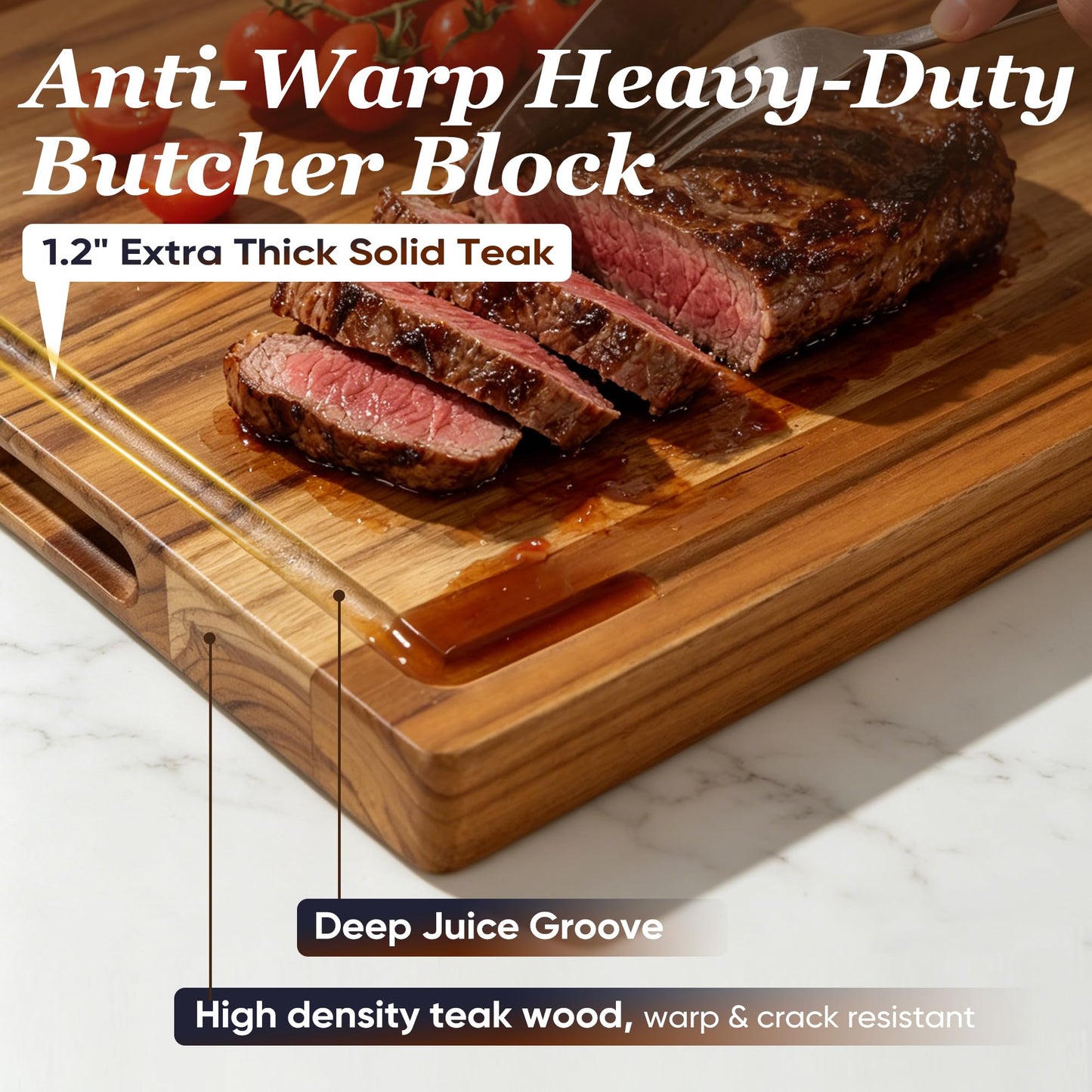 Teak Wood Cutting Board 16" x 12" Thick Wooden Cutting Boards for Kitchen