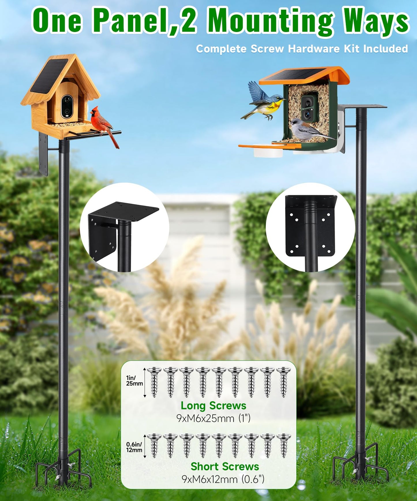 2 Pack Bird House Pole, Heavy-Duty Outdoor Bird Feeder Pole with Stable 5-Prong Base, 75” Adjustable Height, 1 Inch Dia Universal Mounting Stand for Yard Garden Bird Watching and Feeding