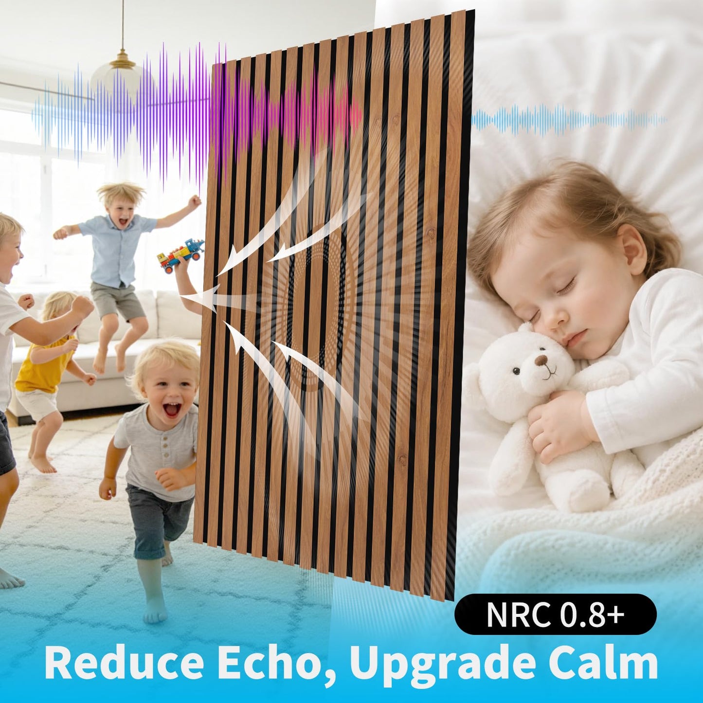 Art3d 4-Pack 47x23.6 Inch Acoustic Panels with Wood Slat Design - Soundproof Wall Panel for Office, Gaming Room & Studio, Ideal for Streamers, Home Workers & Recent Movers, Walnut