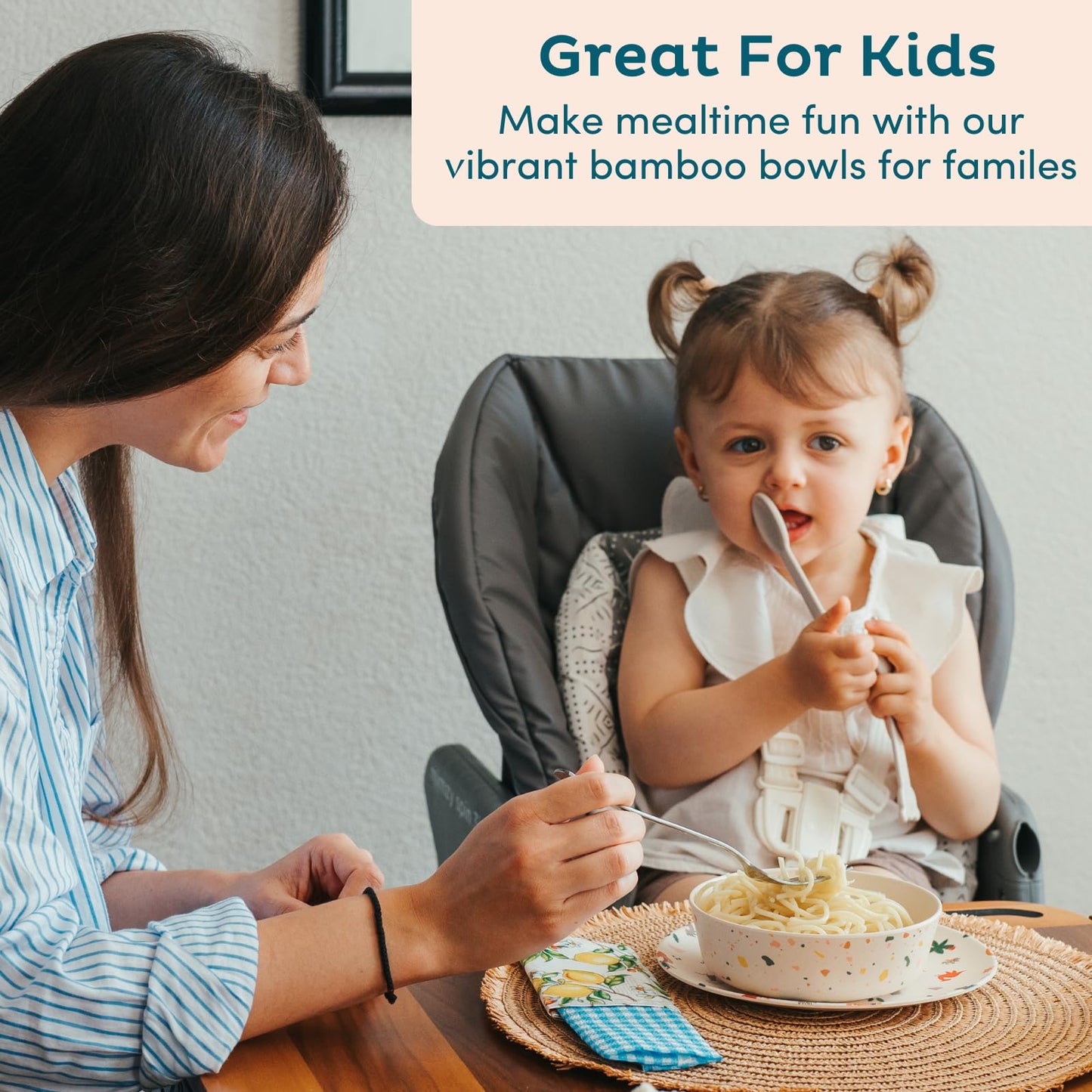 Nook Theory 4 Pack Bamboo Bowls - 18 Oz Reusable Toddler and Kids Bowl, Dishwasher Safe - Not Microwavable Bamboo Dishes (Terrablue)