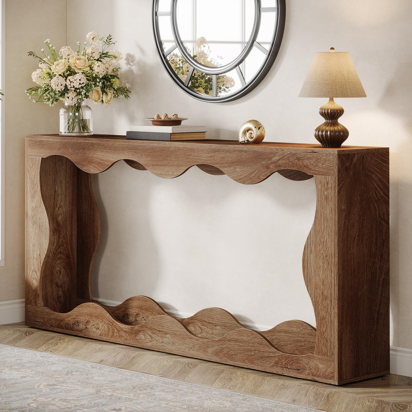 Tribesigns 63 Inches Farmhouse Console Table with Storage, Couch Table Behind Sofa, Long Entryway Sofa Station, Narrow Console Stand, Hallway Stand for Entryway Living Room, Wood Grain